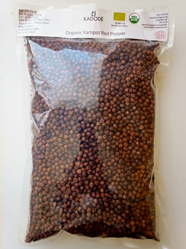 Sachet 1 kg poivre de Kampot Rouge Bio sur Poivre & Ko la boutique officielle du poivre de Kampot