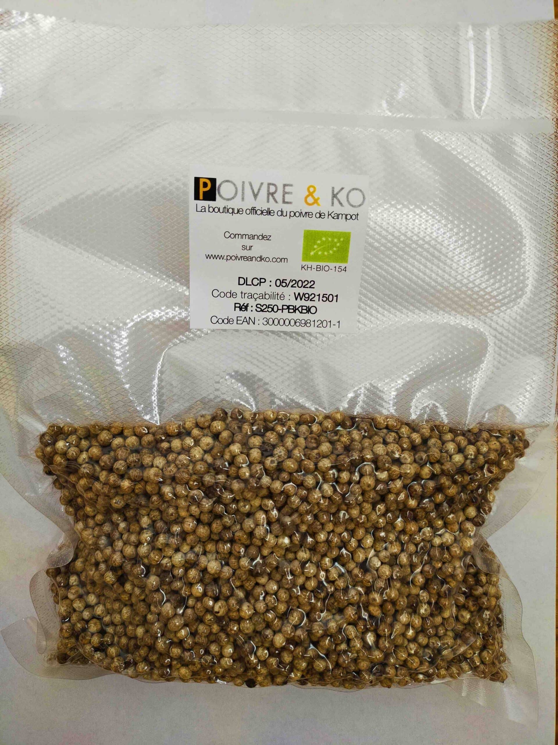 Sachet 250g poivre de Kampot blanc Bio Poivre & Ko