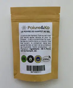 Le sachet de 50g de poivre de kampot au sel. Vue arrière